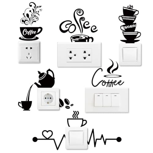 AHANDMAKER 6 x Kaffee Lichtschalter Aufkleber. 7x7 Zoll Kaffee Und Herzschlag Wandaufkleber Lichtschalter Aufkleber Für Schlafzimmer Wohnzimmer Büro Home Dekoration von AHANDMAKER