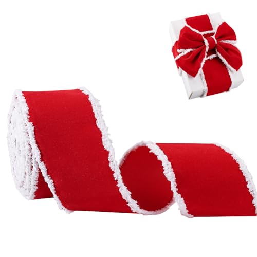 AHANDMAKER 6.3cm Rotes Samtband Mit Draht Und Schneebedecktem Rand Weihnachtsband Geschenkverpackung Für Geburtstag Hochzeit Festival Feiertagsdekoration Doppelseitiges Design 5 m von AHANDMAKER