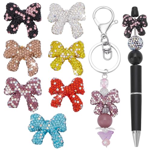 AHANDMAKER 7 Farbe Strass Schleifenform Fokalperlen Für Stiftschleifenperlen Schleifenkunstzubehör 3D Schleifenperle Für Ornamente Armbänder Halsketten Ohrringe DIY Basteln von AHANDMAKER