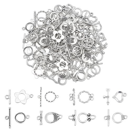 AHANDMAKER 8 Stil Knebelverschluss 80 Stück Tibetischer Stil Knebelverbinder Schmuckverschluss Metall T Stab Verschluss Für Halsketten Armbänder Schmuckherstellung DIY Handwerk Antik Silber Farbe AHANDMAKER 8 Stil Knebelverschluss 80 Stück Tibetischer Stil Knebelverbinder Schmuckverschluss Metall T Stab Verschluss Für Halsketten Armbänder Schmuckherstellung DIY Handwerk Antik Silber Farbe von AHANDMAKER