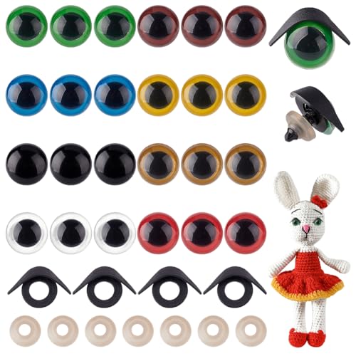 AHANDMAKER 8 Stile Bunte Sicherheitsaugen 80 Stück Kunststoff Sicherheitsaugen Mit Augenlid Häkelaugen Mit Unterlegscheiben Für Amigurumi Bastelpuppen Plüschtierherstellung von AHANDMAKER