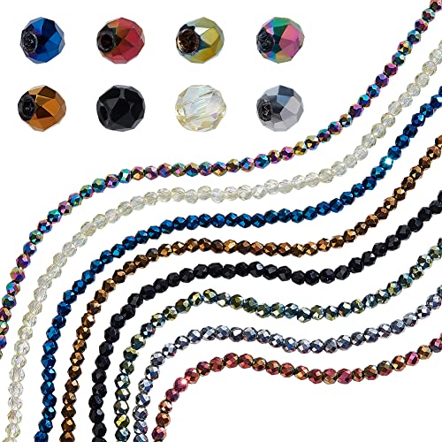 AHANDMAKER 8 Stränge aus verzinkten Mini-Glasperlen, 8 Stile 2 mm facettierte Glasperlen, regenbogenbeschichtete facettierte Perlen mit 0,5 mm Loch für Armband, Halskette, Schlüsselanhänger von AHANDMAKER