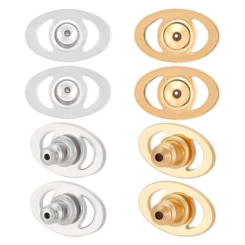 AHANDMAKER 8 Stück Ohrring Verschlüsse In 2 Farben. Ohrmuscheln Aus Messing Ohrsteckerhalter Für Ohrstecker/Hängende Ohrstecker Komfort Ohrringheber Platin & Golden von AHANDMAKER