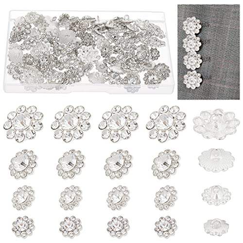 AHANDMAKER 80 Stück Blumen-Strass-Knöpfe, 4 Stil Kristallknöpfe Silber Ösenknöpfe Kleidung Dekorativer Knopf Mit Einem Loch Zum Nähen von Verzierungen DIY Handwerk Schmuck Hochzeitsdekoration AHANDMAKER 80 Stück Blumen-Strass-Knöpfe, 4 Stil Kristallknöpfe Silber Ösenknöpfe Kleidung Dekorativer Knopf Mit Einem Loch Zum Nähen von Verzierungen DIY Handwerk Schmuck Hochzeitsdekoration von AHANDMAKER