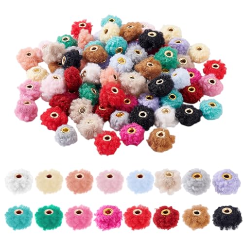 AHANDMAKER 80 Stück Pom Pom Perlen In 16 Farben Weiche Flauschige Abstandsperlen Süße Flauschige Kugelperlen Zur Schmuckherstellung Halsketten Armbänder Ohrringe DIY Basteln Geschenke von AHANDMAKER