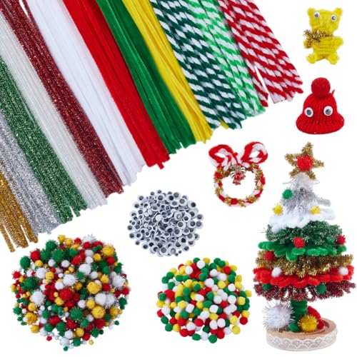 AHANDMAKER 800 Stück Pfeifenreiniger Bastelset Chenille Stiele Bastelset Mit 480 Stück Pom Poms Bällen Flauschiger Chenille Stiel Für Kunst Und Bastelbedarf Zur Herstellung von DIY Puppen von AHANDMAKER