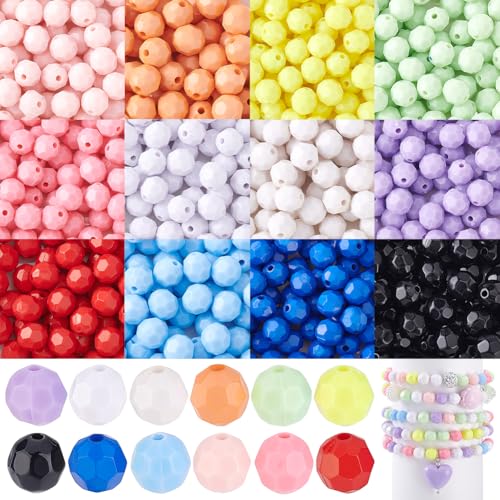 AHANDMAKER 840 Stück Kristall Acrylperlen 12 Farben 8mm Rund Facettiert Für Armbänder Schmuckherstellung DIY Handwerk Halsketten Ohrringe Schlüsselanhänger Windspiele Sonnenfänger von AHANDMAKER