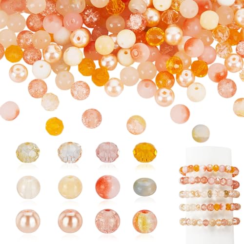 AHANDMAKER 8mm Glasarmband Set 610 Stück Glasperlen Der Orange Serie 12 Farben Lose Perlen Schmuck Set Für Die Herstellung von DIY Armbändern Halsketten Ohrringen von AHANDMAKER