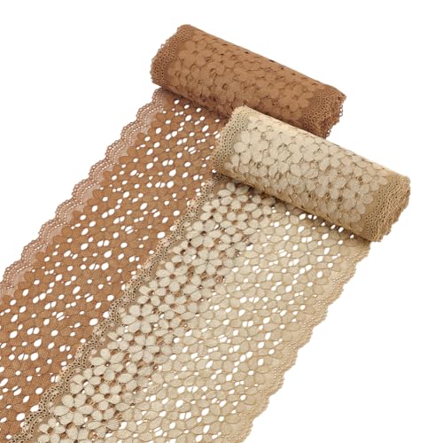 AHANDMAKER 9 m Florales Spitzenband Dehnbare Spitzenbesätze Vergissmeinnicht Blumenstickerei Elastischer Stoff Zur Schmuckherstellung Geschenkverpackung Hochzeits Und Partydekor (18cm Breit) von AHANDMAKER