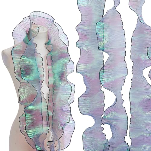 AHANDMAKER 9.1 m (10 Yards) Chiffonbesatz Mit Rüschen Und Plissee Grüne Vintage Stoffe Aus Dehnbarem Polyester Schillernde Stoffe Zum Nähen von Kleidern Haarschleifen DIY Dekoration von AHANDMAKER