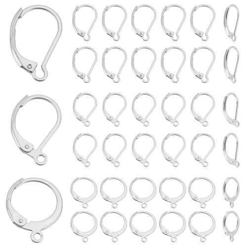 AHANDMAKER 90 Stück 3 Größen 304 Edelstahl Ohrringhaken Mit Klappverschluss Ohrringverschlüsse Mit Hebelverschluss Und Schlaufen Ohrhaken Beschläge Zur Schmuckherstellung Silber von AHANDMAKER