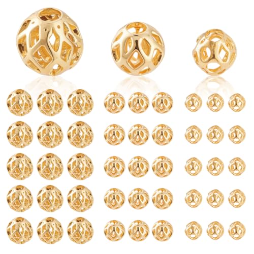 AHANDMAKER 90 Stück Goldene Runde Perlen 3 Größen 18 Karat Vergoldet Filigrane Hohlperlen Lose Metall Abstandshalter Für Ohrringe Armbänder Schmuck DIY Basteln 4/5/6mm AHANDMAKER 90 Stück Goldene Runde Perlen 3 Größen 18 Karat Vergoldet Filigrane Hohlperlen Lose Metall Abstandshalter Für Ohrringe Armbänder Schmuck DIY Basteln 4/5/6mm von AHANDMAKER