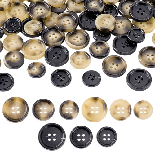 AHANDMAKER 90 Stück Harz Nähknöpfe. 4 Loch Bastelknöpfe 3 Farben 3 Größen Runde Harzknöpfe Dekorative Knöpfe Zum Nähen von Kleidungsdekorationen (15mm) 17mm 20mm) von AHANDMAKER