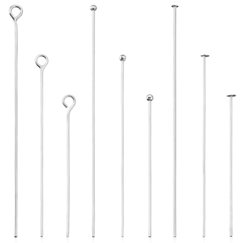 AHANDMAKER 90 Stück Messingkopfstifte 30/40/50mm Kugelkopf Flachkopf Ösenstift 925 Sterlingsilber Beschichtete Metallstifte Zur Schmuckherstellung Ohrringe Halsketten Armbänder von AHANDMAKER