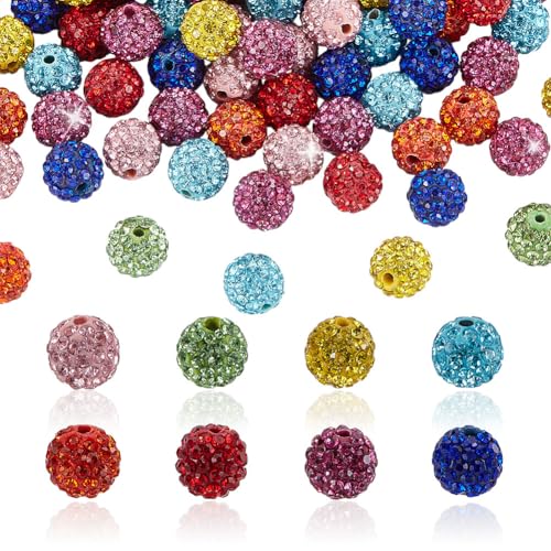 AHANDMAKER 96 Stück 8 Stile Strass-Perlen, 10 mm, Kristallperlen, Pavé-Fassung, Discokugel-Perlen, runde Kristall-Diamantperlen für Armband, Halskette, Ohrringe, Basteln und Schmuckherstellung AHANDMAKER 96 Stück 8 Stile Strass-Perlen, 10 mm, Kristallperlen, Pavé-Fassung, Discokugel-Perlen, runde Kristall-Diamantperlen für Armband, Halskette, Ohrringe, Basteln und Schmuckherstellung von AHANDMAKER
