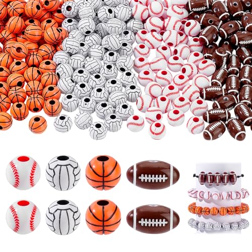 AHANDMAKER Acryl-Baseball-Perlen für Armbänder, 12 mm, Sportkugel-Perlen, niedlicher Baseball-Basketball-Anhänger für Schmuckherstellung, Halskette, Handwerk, Schlüsselanhänger, Heimdekoration von AHANDMAKER