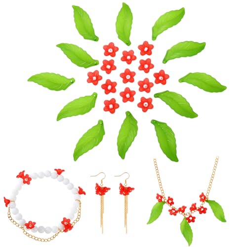 AHANDMAKER Acryl-Blumen-Anhänger zur Schmuckherstellung, rote Blumenblätter, Kappen, runde Glasperlen, sortiert, für Schmuckherstellung, Armbänder, Halsketten, Ohrringe, Bastelarbeiten, 300 Stück von AHANDMAKER