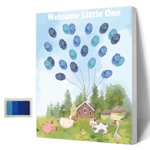 AHANDMAKER Babyparty-Gästebuch, Tiere-Thema, Baby-Geschlecht-Enthüllung, Fingerabdruck-Baum, Fingerabdruck-Baum-Leinwand, Personalisiertes Alternatives Gästebuch Mit 4 Stempelkissen, Bauernhof AHANDMAKER Babyparty-Gästebuch, Tiere-Thema, Baby-Geschlecht-Enthüllung, Fingerabdruck-Baum, Fingerabdruck-Baum-Leinwand, Personalisiertes Alternatives Gästebuch Mit 4 Stempelkissen, Bauernhof von AHANDMAKER