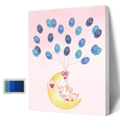 AHANDMAKER Babyparty-Gästebuch, Tiere-Thema, Baby-Geschlecht-Enthüllung, Fingerabdruck-Baum, Fingerabdruck-Baum-Leinwand, Personalisiertes Alternatives Gästebuch Mit 4 Stempelkissen, Mondschwein AHANDMAKER Babyparty-Gästebuch, Tiere-Thema, Baby-Geschlecht-Enthüllung, Fingerabdruck-Baum, Fingerabdruck-Baum-Leinwand, Personalisiertes Alternatives Gästebuch Mit 4 Stempelkissen, Mondschwein von AHANDMAKER
