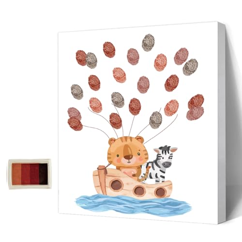 AHANDMAKER Babyparty-Gästebuch, Tiere-Thema, Baby-Geschlecht-Enthüllung, Fingerabdruck-Baum, Fingerabdruck-Baum-Leinwand, Personalisiertes Alternatives Gästebuch Mit 4 Stempelkissen, Tigerzebra AHANDMAKER Babyparty-Gästebuch, Tiere-Thema, Baby-Geschlecht-Enthüllung, Fingerabdruck-Baum, Fingerabdruck-Baum-Leinwand, Personalisiertes Alternatives Gästebuch Mit 4 Stempelkissen, Tigerzebra von AHANDMAKER