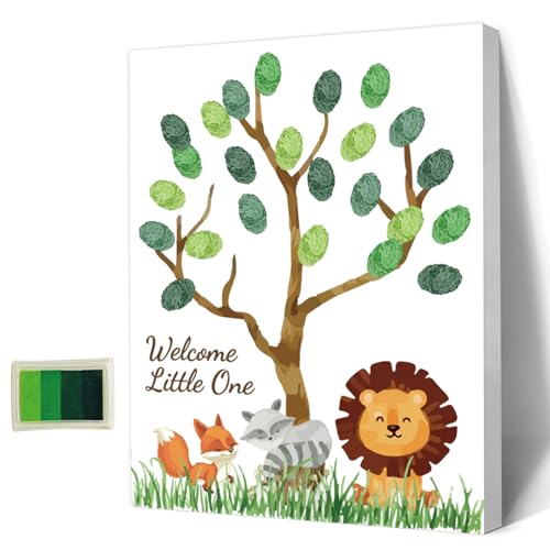 AHANDMAKER Babyparty-Gästebuch, Tiere-Thema, Baby-Geschlecht-Enthüllung, Fingerabdruck-Baum-Leinwand, Personalisiertes Alternatives Gästebuch Mit 4 Stempelkissen, Fuchs Waschbär Löwe AHANDMAKER Babyparty-Gästebuch, Tiere-Thema, Baby-Geschlecht-Enthüllung, Fingerabdruck-Baum-Leinwand, Personalisiertes Alternatives Gästebuch Mit 4 Stempelkissen, Fuchs Waschbär Löwe von AHANDMAKER