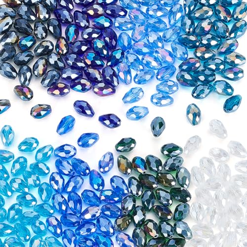 AHANDMAKER Blaue Kristallperlen in Tropfenform, klare facettierte Glasperlen, in der Mitte gebohrte Kristall-Wassertropfen, lose Perlen für Bastelarbeiten, Armbänder, Halsketten, Ohrringe AHANDMAKER Blaue Kristallperlen in Tropfenform, klare facettierte Glasperlen, in der Mitte gebohrte Kristall-Wassertropfen, lose Perlen für Bastelarbeiten, Armbänder, Halsketten, Ohrringe von AHANDMAKER