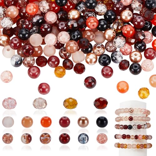 AHANDMAKER Braune Glasperlen, 610 Stück, verschiedene Kristallperlen, braune Serie, facettierte Rondelle-Abstandshalter, rund, lose Perlen, Craquelle-Glasperlen für Bastelarbeiten, Armbänder von AHANDMAKER
