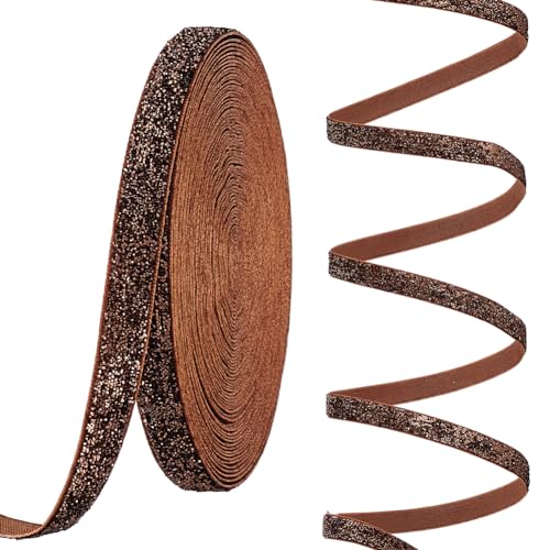 AHANDMAKER Braunes Samtband, 20 Yard (3/8 Zoll) Glitzernde Polester-Bänder Zum Basteln, Nähen, Vintage-Samtband Für Weihnachtskranz-Dekoration, Geschenkpapier, DIY-Handwerk, Partydekoration von AHANDMAKER