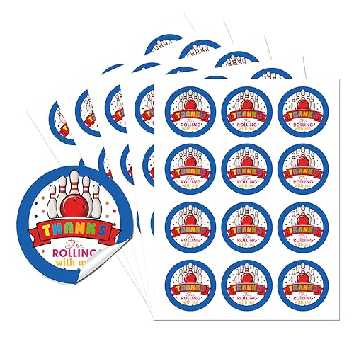 AHANDMAKER Dankesaufkleber-Etiketten, Bowling-Motiv, 60 Kreis-Aufkleber, 2" Selbstklebende, PVC, Schwarz, Für Partygeschenke, Umschläge, Sammelalben von AHANDMAKER