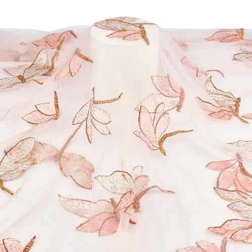 AHANDMAKER Glitzernder Tüllstoff Mit Libellenstickerei 59" x 2 Yards Transparenter Paillettenstoff Pro Yard Organza Spitzenstoff Für Brautschleier Hochzeitsfeier Dekor Peachpuff AHANDMAKER Glitzernder Tüllstoff Mit Libellenstickerei 59" x 2 Yards Transparenter Paillettenstoff Pro Yard Organza Spitzenstoff Für Brautschleier Hochzeitsfeier Dekor Peachpuff von AHANDMAKER