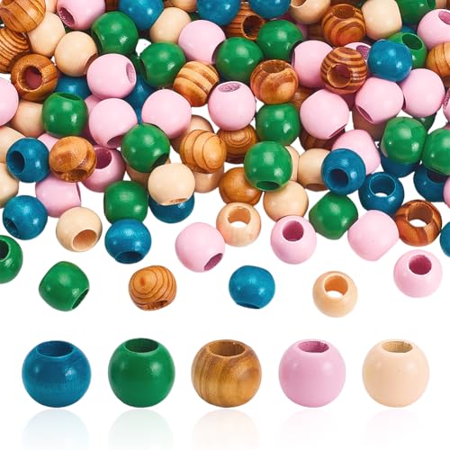 AHANDMAKER Holzperlen in 5 Farben, 20 x 15 mm, großes Loch, runde lose Abstandshalter, Holzperlen, Holzperlen, für Schmuck, Halsketten, Armbänder, Girlanden, Heimdekoration, Bastelprojekte, 200 Stück von AHANDMAKER