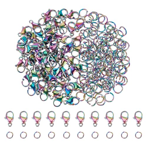AHANDMAKER Karabinerverschlüsse Mit Offenen Biegeringen 60 Stück Regenbogenfarbe 304 Edelstahl Karabinerverschlüsse Mit 120 Stück Biegeringen Für Halskette Armband Schmuckherstellung von AHANDMAKER