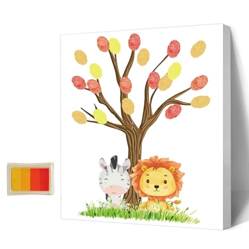 AHANDMAKER Löwe-Zebra-Fingerabdrücke-Baum, Kreatives DIY Gäste-Signatur-Anmeldebuch, Fingerabdrücke, Gästebuch Mit Holzrahmen Für Hochzeit, Geburtstag, Party, Babyparty, Mit 4 Stempelkissen AHANDMAKER Löwe-Zebra-Fingerabdrücke-Baum, Kreatives DIY Gäste-Signatur-Anmeldebuch, Fingerabdrücke, Gästebuch Mit Holzrahmen Für Hochzeit, Geburtstag, Party, Babyparty, Mit 4 Stempelkissen von AHANDMAKER