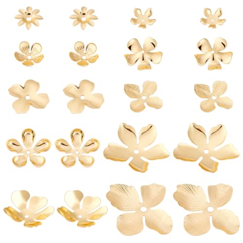 AHANDMAKER Metall-Perlenkappen, 10 Stile, goldfarbene Blumen-Endkappen, Blumenkappen, Abstandshalter, Zubehör für Ohrringe, Armbänder, Halsketten, Schmuck, Bastelarbeiten, 20 Stück AHANDMAKER Metall-Perlenkappen, 10 Stile, goldfarbene Blumen-Endkappen, Blumenkappen, Abstandshalter, Zubehör für Ohrringe, Armbänder, Halsketten, Schmuck, Bastelarbeiten, 20 Stück von AHANDMAKER