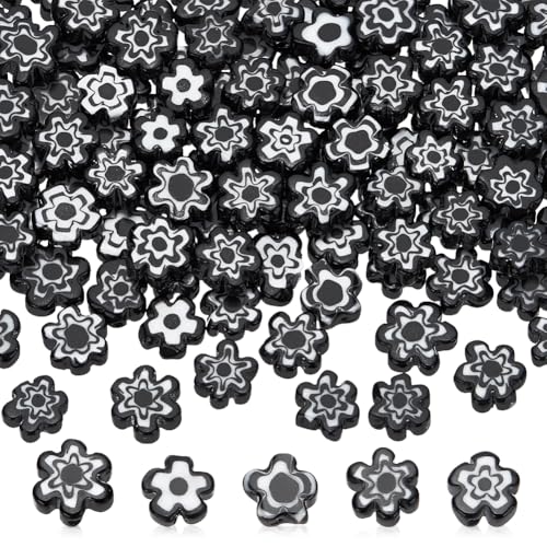 AHANDMAKER Millefiori Glasperlen, lose sortierte Perlen, flache Blume, schwarze Blumen-Perlen, Gänseblümchen, lose Glas-Abstandshalter für selbstgemachte Halsketten, Armbänder, Ohrringe AHANDMAKER Millefiori Glasperlen, lose sortierte Perlen, flache Blume, schwarze Blumen-Perlen, Gänseblümchen, lose Glas-Abstandshalter für selbstgemachte Halsketten, Armbänder, Ohrringe von AHANDMAKER