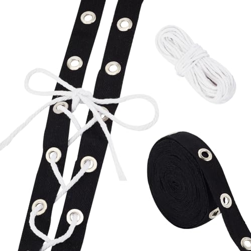 AHANDMAKER Ösenband Aus Baumwolle, 5 Yard, Schwarz, 3/4 Zoll Breites Ösen-Twillband, Ösenbandbesatz Zum Nähen, Und Enthält 10.94 Yards Weiße Baumwollschnurfäden, Für Bekleidungszubehör AHANDMAKER Ösenband Aus Baumwolle, 5 Yard, Schwarz, 3/4 Zoll Breites Ösen-Twillband, Ösenbandbesatz Zum Nähen, Und Enthält 10.94 Yards Weiße Baumwollschnurfäden, Für Bekleidungszubehör von AHANDMAKER