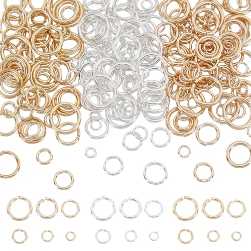 AHANDMAKER Offene Binderinge, 3/4/5/6/7/8 mm, O-Ring-Verbindungsstück, Schmuckherstellung, Kreisverschluss, Messingverbinder für Schmuckherstellung, Halsketten, Bastelzubehör (Gold, Silber), 270 Stück von AHANDMAKER