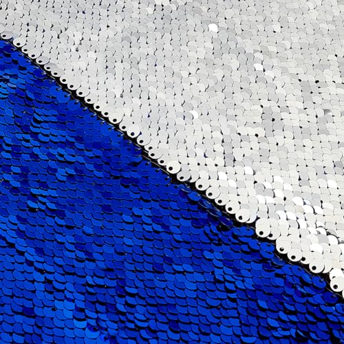 AHANDMAKER Paillettenstoff, 1.6 Yard, Pailletten Zum Basteln, Wendbarer Glitzerstoff, Paillettenstoff, Meterware, Zum Nähen von Kleidung, Hochzeitskleid, Blau von AHANDMAKER