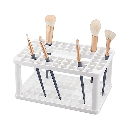 AHANDMAKER Pinselhalter, 71 Löcher Make-Up Pinselhalter Organizer Kunststoff Pinselkiste Aufbewahrungshalter Für Künstlerfarbe, Kugelschreiber, Bleistift, Kosmetikpinsel, Weiß von AHANDMAKER