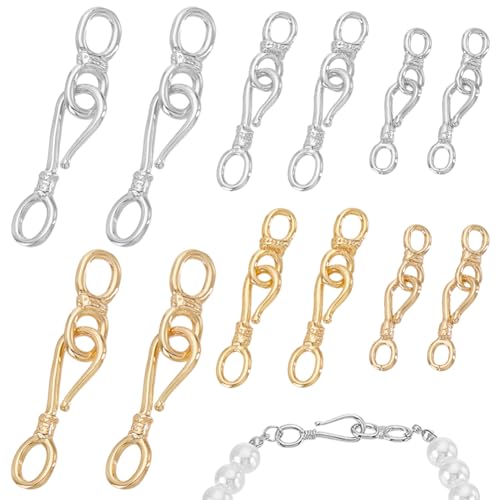 AHANDMAKER S-Hakenverschluss aus Messing, 6 Stile, Ring-Knebelverschlüsse, Verbindungsstücke, S-Haken und Ösen-Verbinder für DIY-Halsketten, Armbänder, Schmuckherstellung, 12 Stück von AHANDMAKER