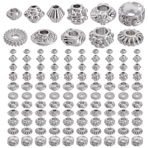 AHANDMAKER Silberfarbene Abstandshalter-Perlen, 4 - 7 mm Durchmesser, Spalten-Rondell-Metall-Abstandshalter im tibetischen Stil, lose Perlen für DIY-Schmuckherstellung, Armbänder, Halsketten, Ohrringe AHANDMAKER Silberfarbene Abstandshalter-Perlen, 4 - 7 mm Durchmesser, Spalten-Rondell-Metall-Abstandshalter im tibetischen Stil, lose Perlen für DIY-Schmuckherstellung, Armbänder, Halsketten, Ohrringe von AHANDMAKER