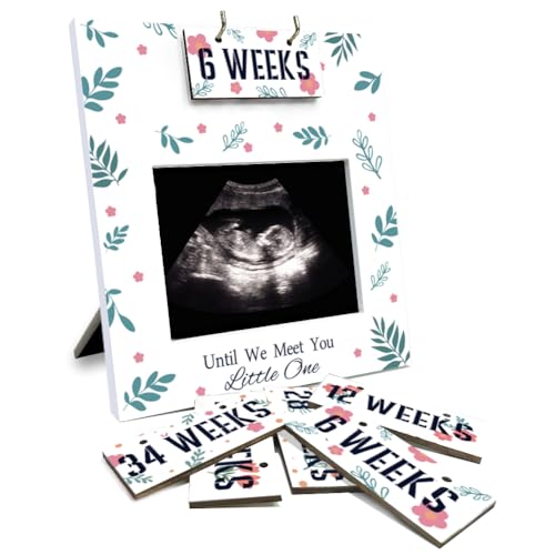 AHANDMAKER Sonogramm Bilderrahmen Ultraschall Bilderrahmen Mit Blättern Und Wildblumen Mit Countdown Wochen Für 4x3 Ultraschallfoto Bären Schwangerschaftsgeschenke von AHANDMAKER