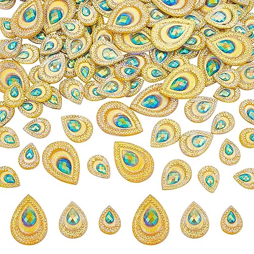 AHANDMAKER Tropfenförmige Perlen, 120 Stück, Kunstharz, Tropfenförmig, Dekorative Diamant-Pfauenfeder, Strass-Perlen für DIY-Schmuckherstellung, Handwerk, Gold von AHANDMAKER