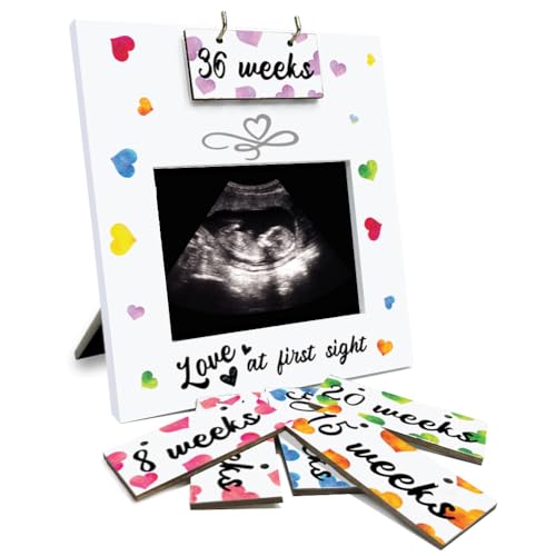 AHANDMAKER Ultraschall-Fotorahmen mit Baby-Countdown, Wochen-Fotorahmen, Geschenk für werdende Eltern, Erstlingsmütter und neue Mütter, Herz-Muster-Schwangerschaftsanzeige von AHANDMAKER