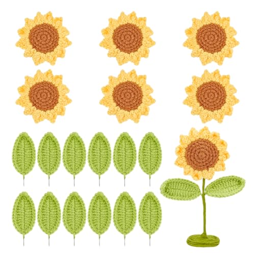 AHANDMAKER Unvollendete Gehäkelte Sonnenblume, 6 handgefertigte Gehäkelte Sonnenblume Mit 12 Blättern, Sonnenblumen-Häkelapplikationen, Stoffflicken, Verzierungen Für DIY, Dekoration von AHANDMAKER