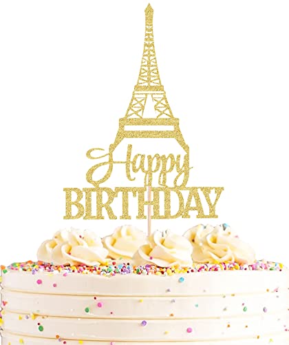 AHAORAY Eiffel Rower Geburtstagstortenaufsatz – Gold Glitzer Eiffel Rower Thema Geburtstag Party Kuchen Dekoration Zubehör – Junge oder Mädchen Architektur Thema Happy Birthday Party Kuchen Dekor Foto AHAORAY Eiffel Rower Geburtstagstortenaufsatz – Gold Glitzer Eiffel Rower Thema Geburtstag Party Kuchen Dekoration Zubehör – Junge oder Mädchen Architektur Thema Happy Birthday Party Kuchen Dekor Foto von AHAORAY