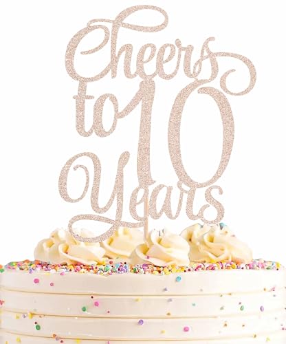AHAORAY Tortenaufsatz "Cheers to 10 Years", Roségold, Glitzer, für Kinder, 10. Geburtstag, Kuchendekoration, gesegnet für 10 Jahre Hochzeit, Jahrestag, Party-Dekorationen, Foto-Requisiten von AHAORAY