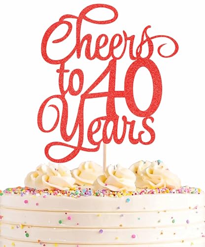 AHAORAY Tortenaufsatz "Cheers to 40 Years" – roter Glitzer, Kuchendekoration zum 40. Geburtstag, perfekt für 40. Jahrestag oder 40-jährige Geburtstagsparty, Foto-Requisiten AHAORAY Tortenaufsatz "Cheers to 40 Years" – roter Glitzer, Kuchendekoration zum 40. Geburtstag, perfekt für 40. Jahrestag oder 40-jährige Geburtstagsparty, Foto-Requisiten von AHAORAY