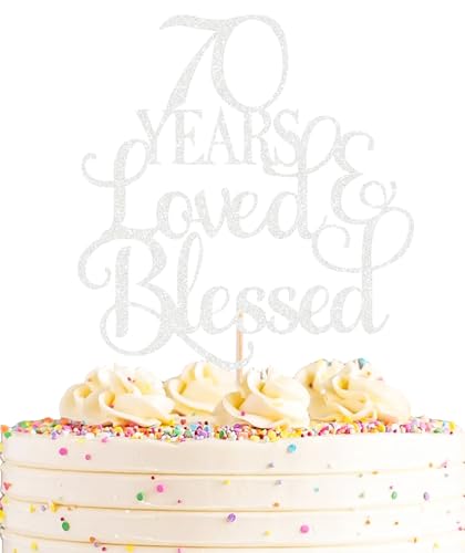 AHAORAY Tortenaufsatz mit Aufschrift "70 Years Loved", silberfarbener Glitzer, Kuchendekoration, perfekt für 70. Jahrestag oder Geburtstag, Foto-Requisiten AHAORAY Tortenaufsatz mit Aufschrift "70 Years Loved", silberfarbener Glitzer, Kuchendekoration, perfekt für 70. Jahrestag oder Geburtstag, Foto-Requisiten von AHAORAY
