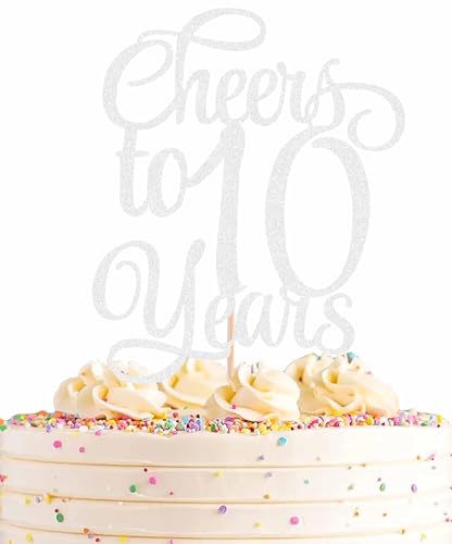 AHAORAY Tortenaufsatz mit Aufschrift "Cheers to 10 Years", silberfarbener Glitzer, für 10. Geburtstag, Kuchendekoration, gesegnete 10-jährige Hochzeit, Jahrestag, Party-Dekorationen, Foto-Requisiten AHAORAY Tortenaufsatz mit Aufschrift "Cheers to 10 Years", silberfarbener Glitzer, für 10. Geburtstag, Kuchendekoration, gesegnete 10-jährige Hochzeit, Jahrestag, Party-Dekorationen, Foto-Requisiten von AHAORAY